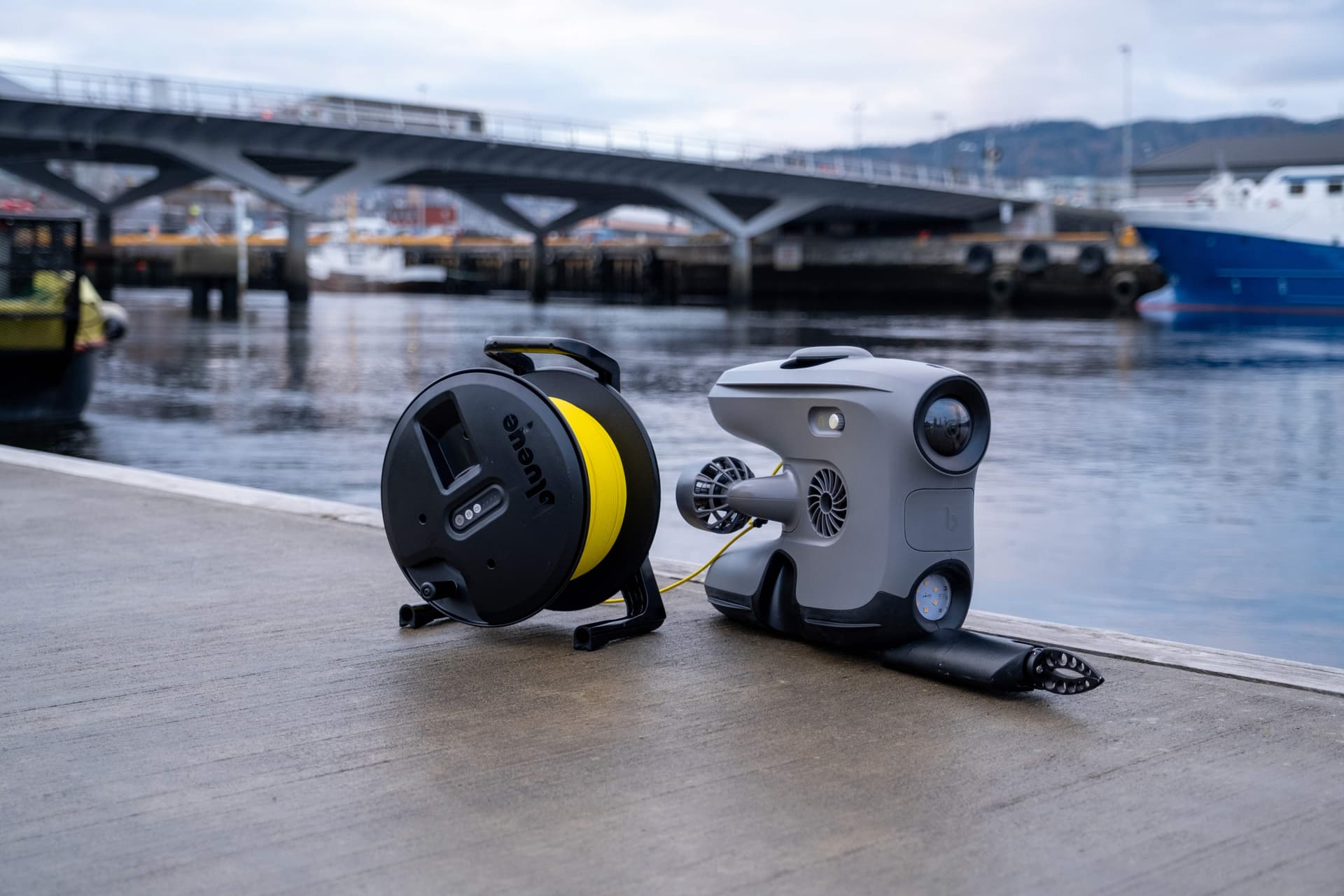 Blueye inspection ROV on a dock